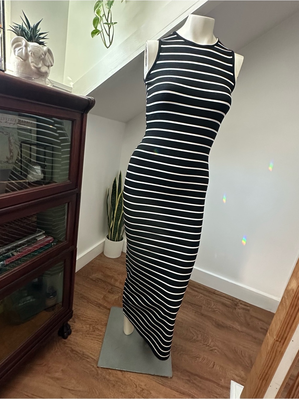 See You Monday Black and White Striped Maxi Dress